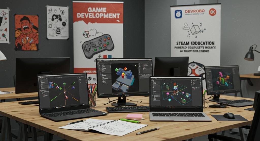 A video game character on a screen for a game development program